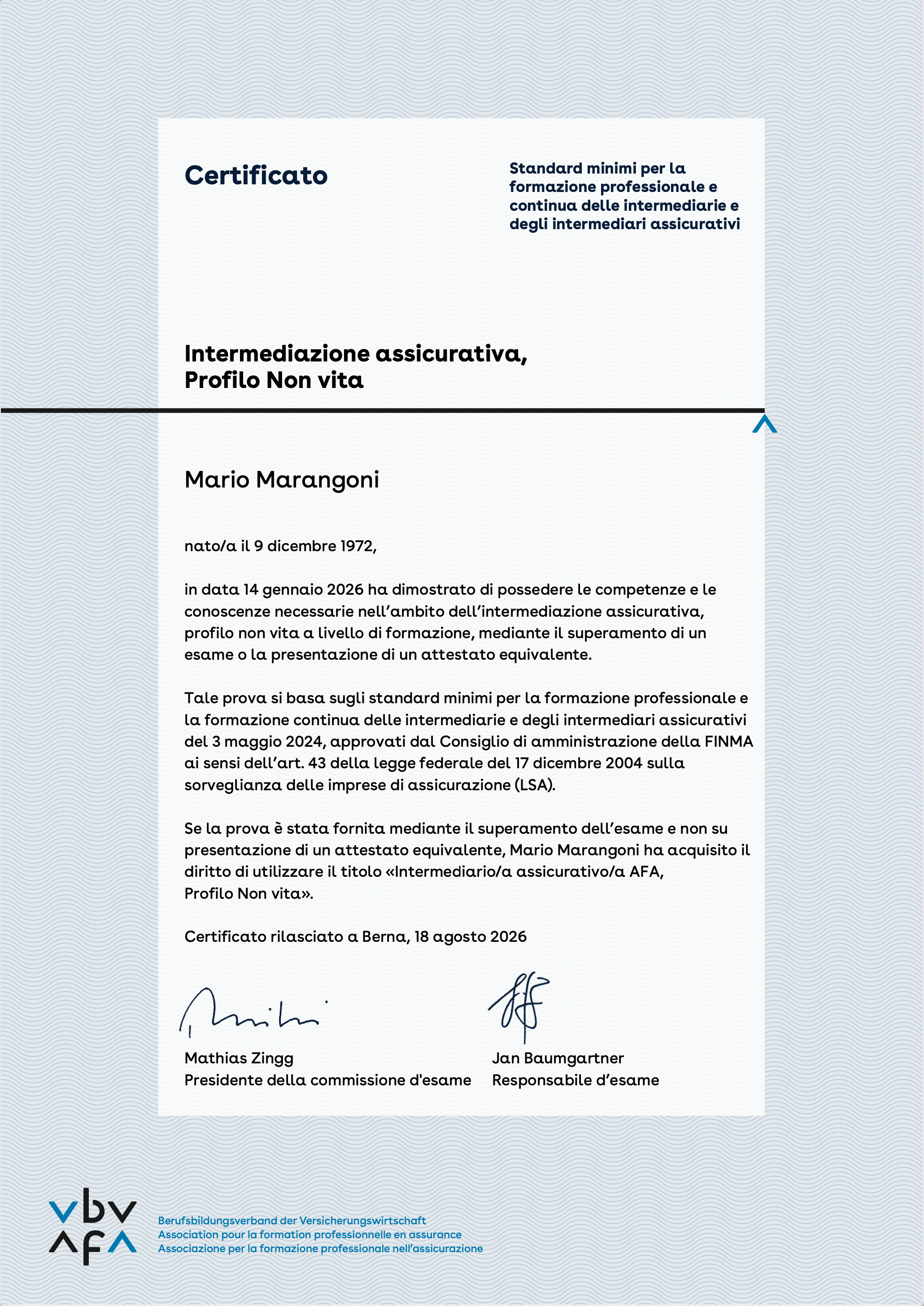 certificati afa